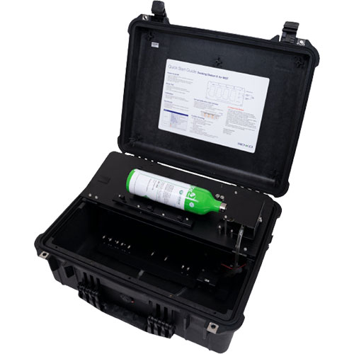 Estação de Calibração para Detectores de Gás: uma maleta preta com instruções e matérias usados para processo de calibração ou teste de resposta