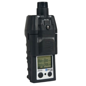 Detector de gás com bomba deslizante integrada tela e dois botões na parte inferior na cor preta e modelo: ISC-Ventis-MX4